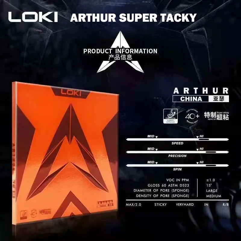 Original loki arthur europa/a ásia china tênis de mesa borracha pegajosa ofensiva ping pong borracha com esponja de bolo duro