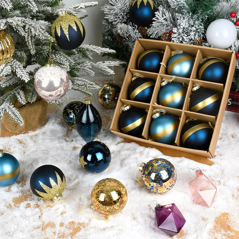 Christmas ornaments, glass painted balls, 8CM boxed balls, Christmas tree scene decoration, hanging balls, creative pendants, 9