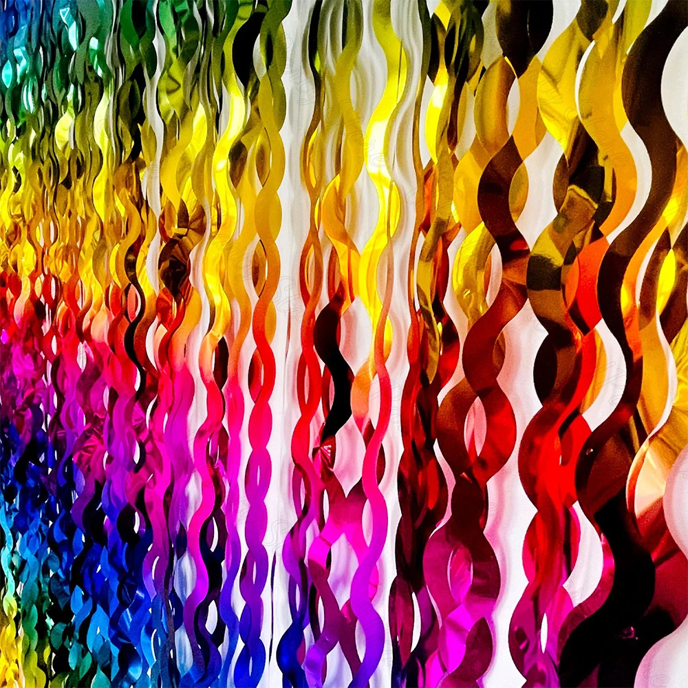 1/2Packs Wavy Glitter Curtains for Birthday Decoration Laser Glitter Fringe Foil Backdrop Curtains for Christmas 2024 Decoratio