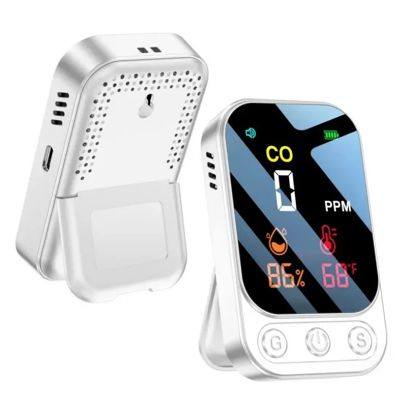 

Multifunctional Carbon Monoxide Detector Type-C Charging HD Display Sound Light Alarm Household Gas Alarm Monitor with Hanging H