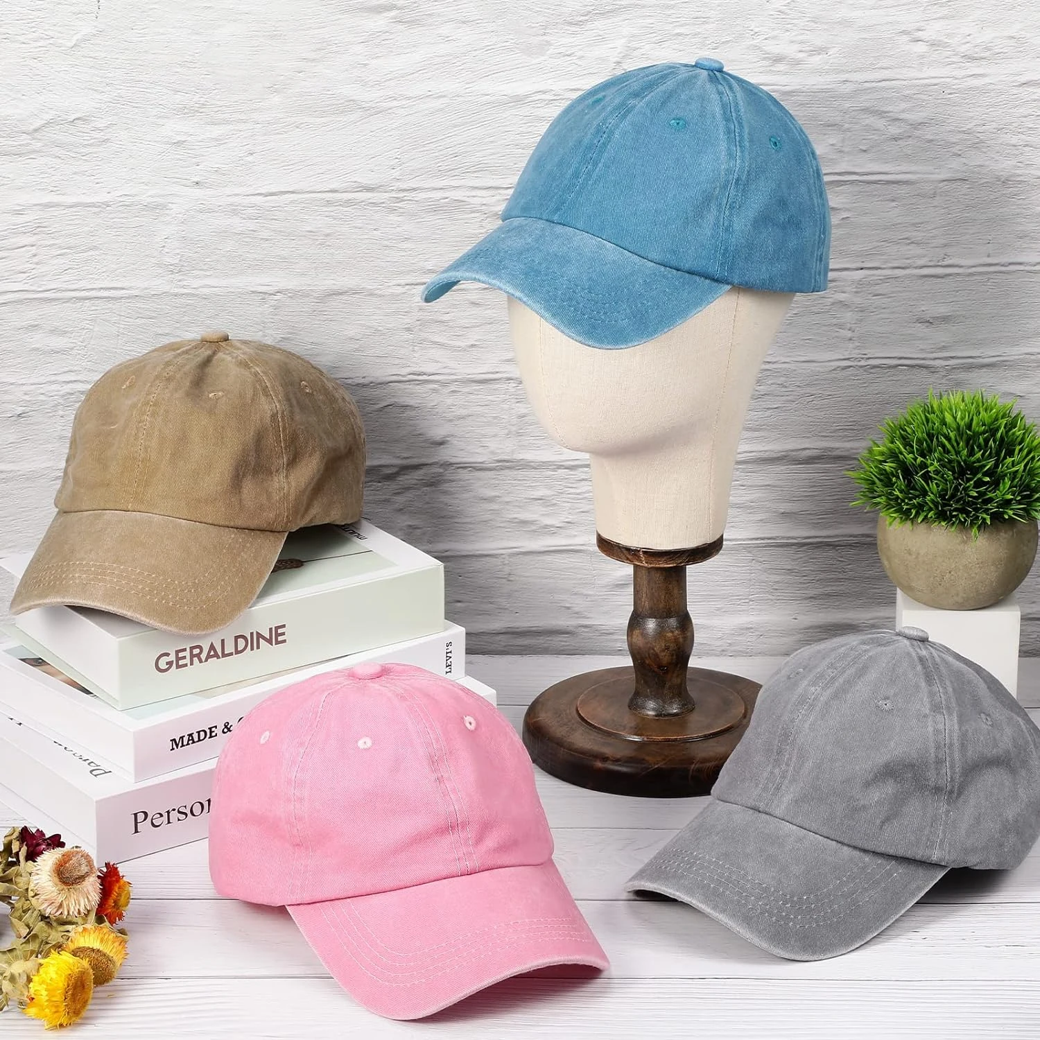 Cozy, stylish and comfortable vintage distressed washed cotton twill dad hats for men and women in assorted colors. Set of 5. Pe