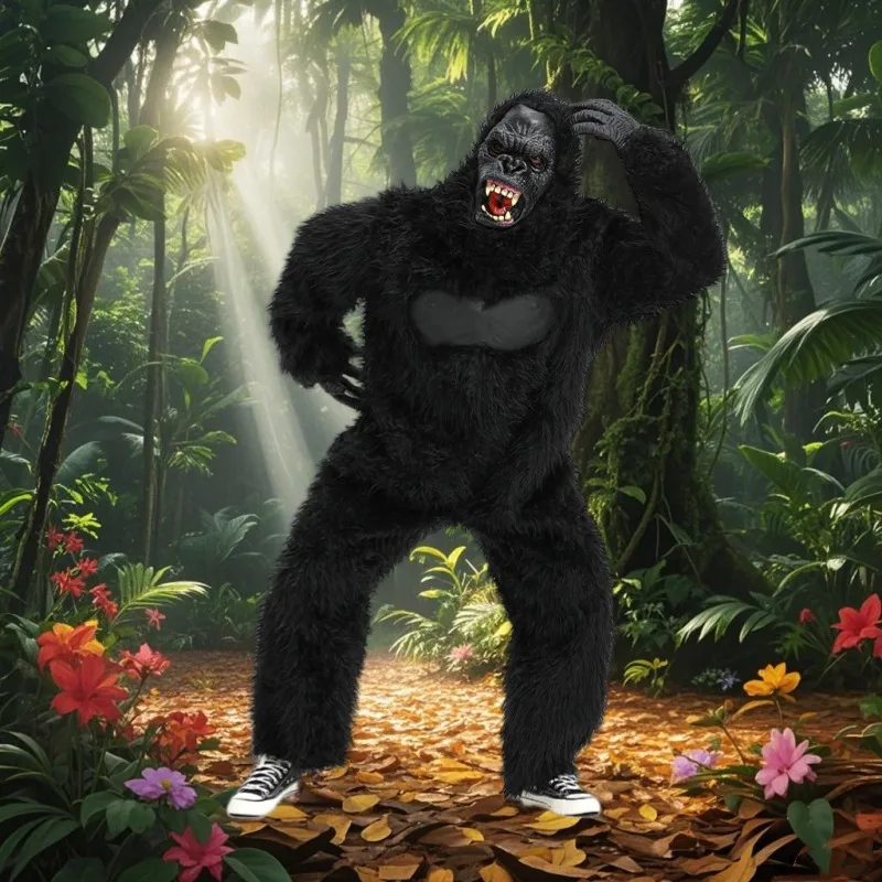 

Halloween Chimpanzee Cosplay Costume Animal Gorilla Mascot Plush Cartoon Doll Suit Adult King Kong Party Performance Outfit