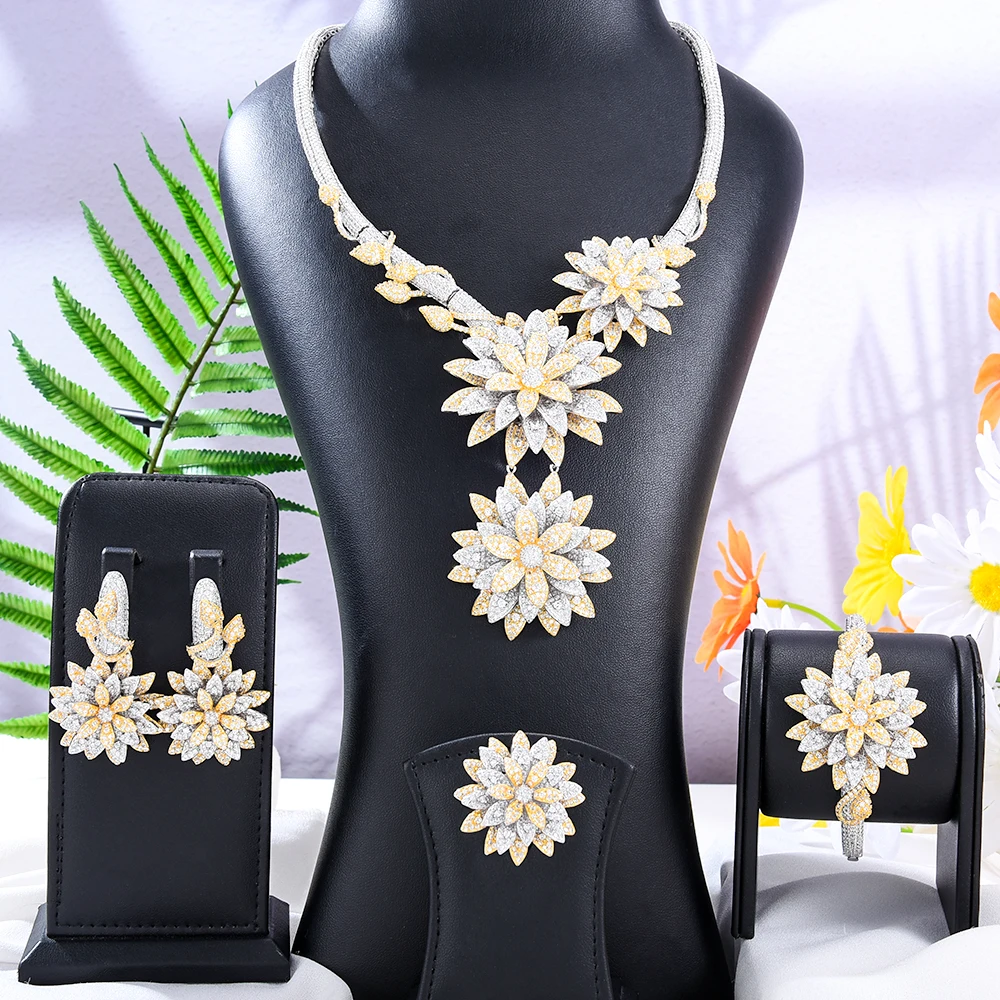 GODKI Famous Brand Blossom Flower African Dubai Jewelry Sets For Women Wedding Party Cubic Zircon Bridal Jewelry Gift