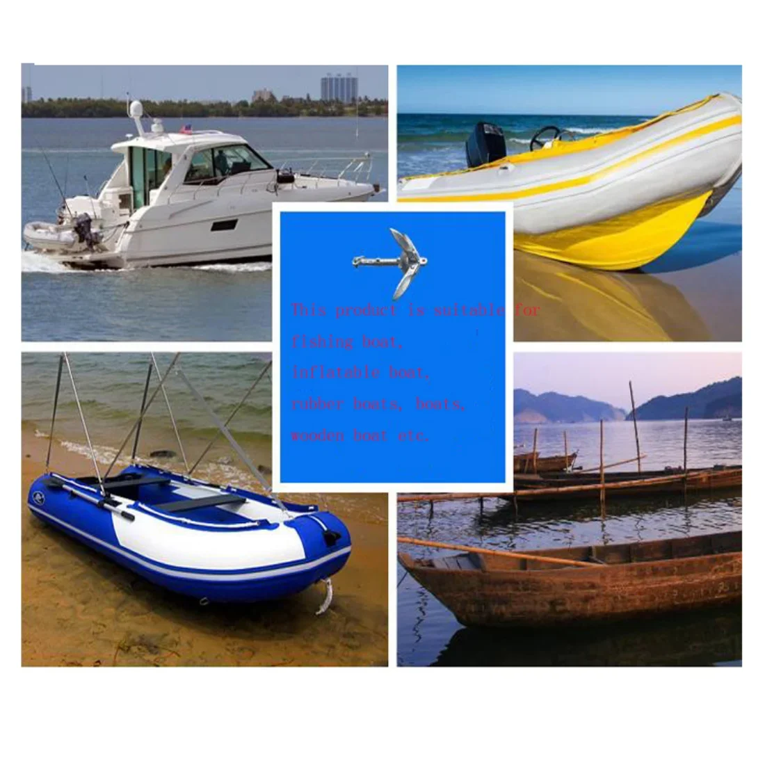 Ancla inflable de goma para barco, ancla plegable especial de acero al carbono galvanizado a prueba de óxido, 1 Juego