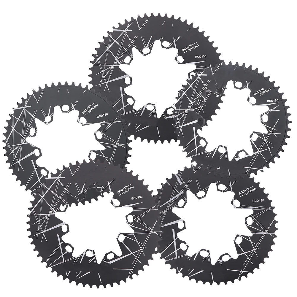 

Foldable Elliptical Bicycle Chainring High-Strength Aluminum Alloy Chainring Compatible For 52T 54T 56T 58T 60T（110/130BCD）