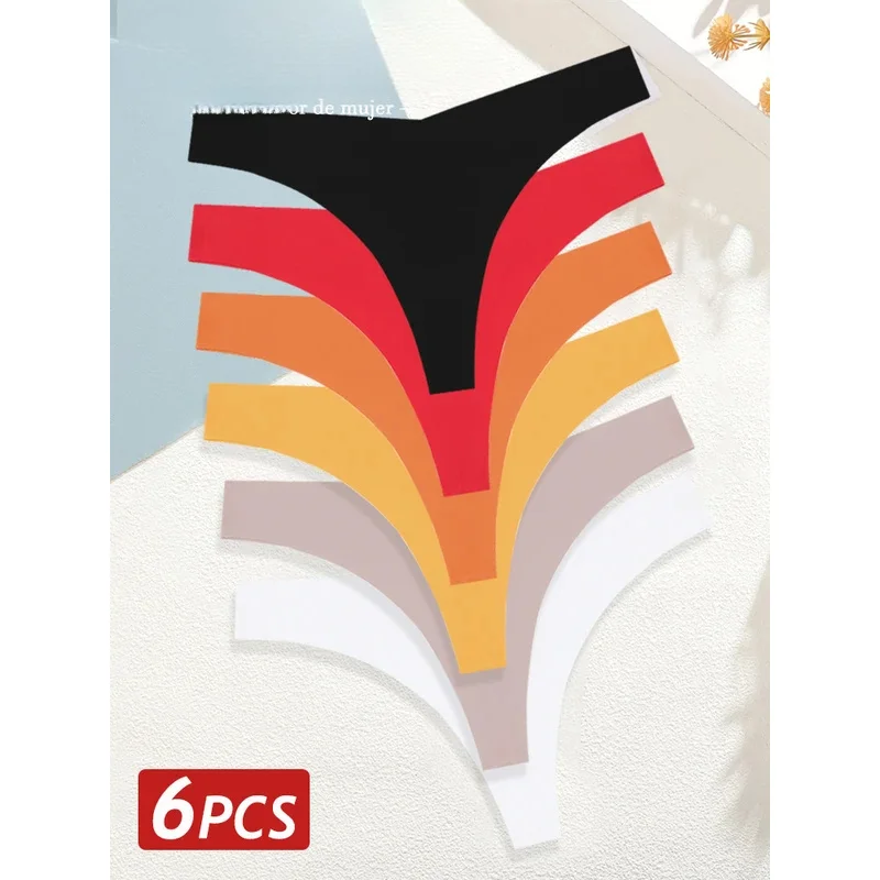 

6PCS Womens Ice Silk Seamless Thong Panties V Shape Waist Bikini Underwear Soft Breathable Comfortable Lingerie