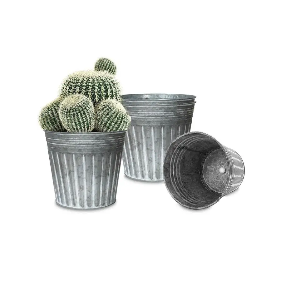 

8 Inches Silver Metal Rustic Plant Pots 4 Pcs Large Galvanized Planters with Drain Hole and Rubber Plug, Rustproof Tin Bucket Fl
