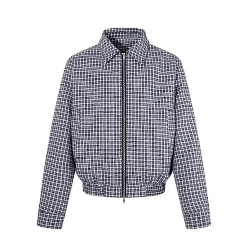 Tailored Coat Wool - Plaid Check Lapel Zip Up Jacket