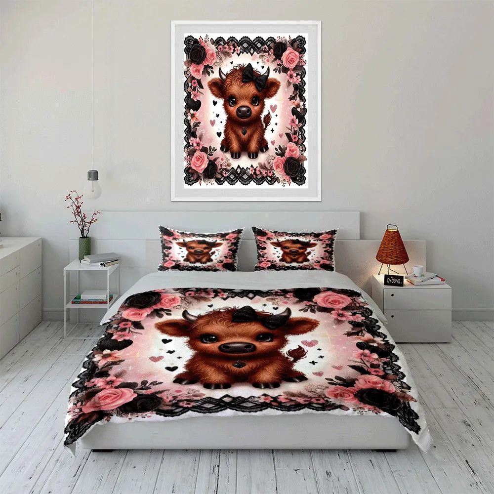 

"Elegant Floral Animal-Themed Set" Exquisite three-piece bedding set gift for kids and adults