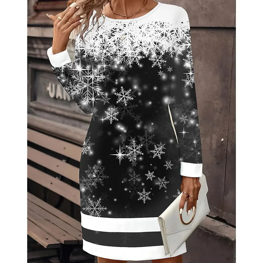 

Loose Long Sleeve Printed Mini Dress For Women Stylish Outdoor Christmas Holiday Comfortable Mini Dress Summer Woman Clothes