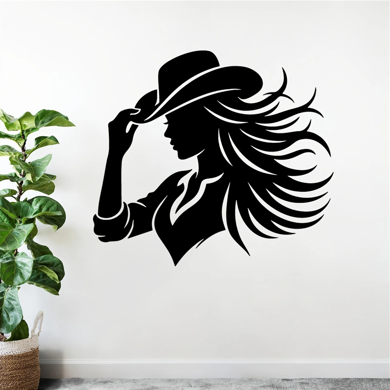 1pc Western Cowgirl Metal Wall Art Rust Resistant Iron Statue Ranch Fence Hanging Decor Rodeo Party Rustic Farmhouse Living Room