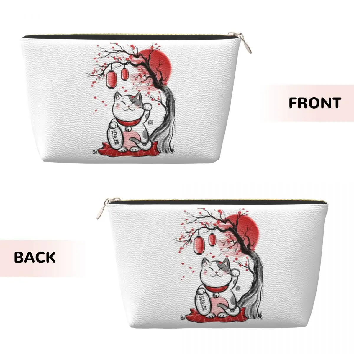 Custom Maneki Neko Sakura Flowers Toiletry Bag Lucky Cat Cherry Blossom Cosmetic Makeup Organizer  Beauty Storage Dopp Kit Box