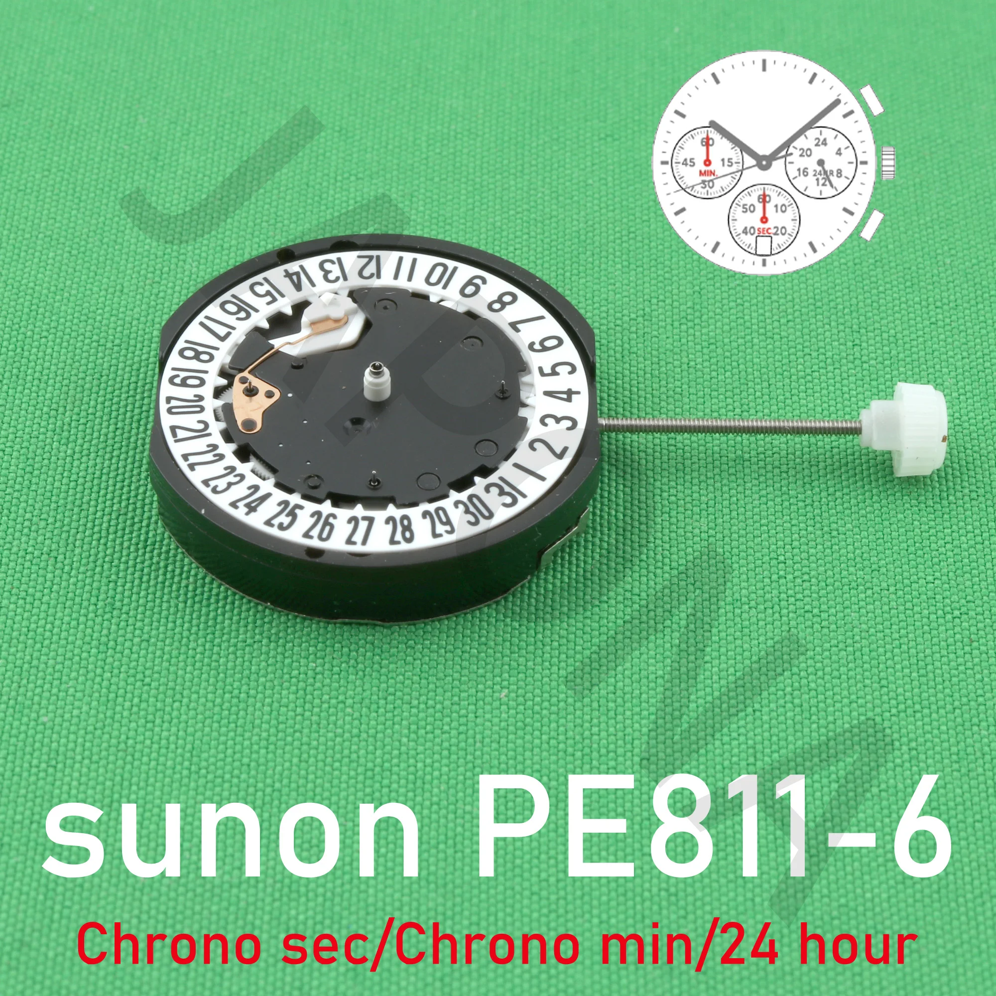 PE811-6 movement sunon PE81 movement watch  Quartz Movement Three Hands with 3Eyes ＆Date Small Chrono Second ＆ Minute,24Hour