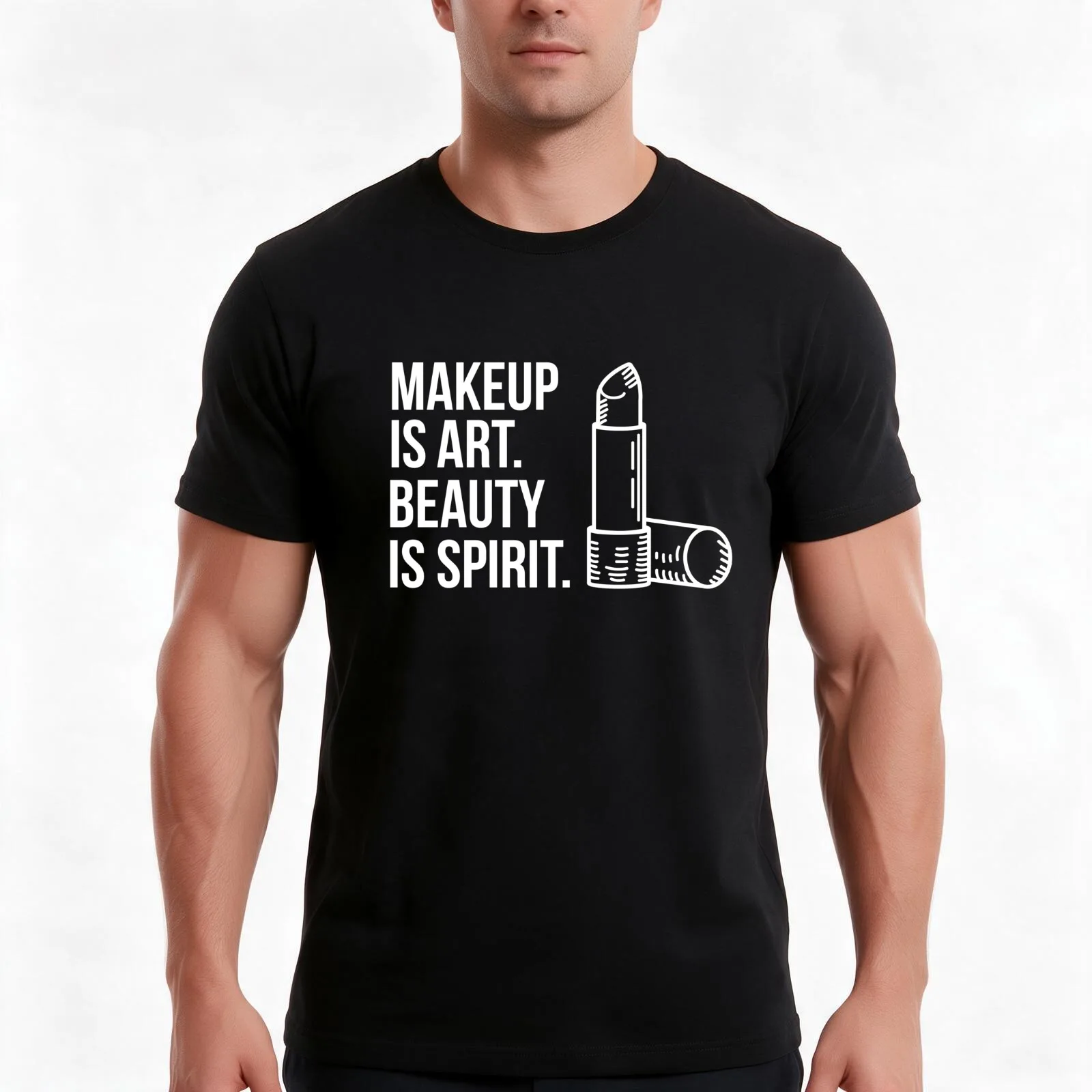 Makeup Is Art. Beauty Is Spirit. Funny Gift T-Shirt, Summer Casual Cotton Tee, Oversized Streetwear Tops, Vintage Graphic Print