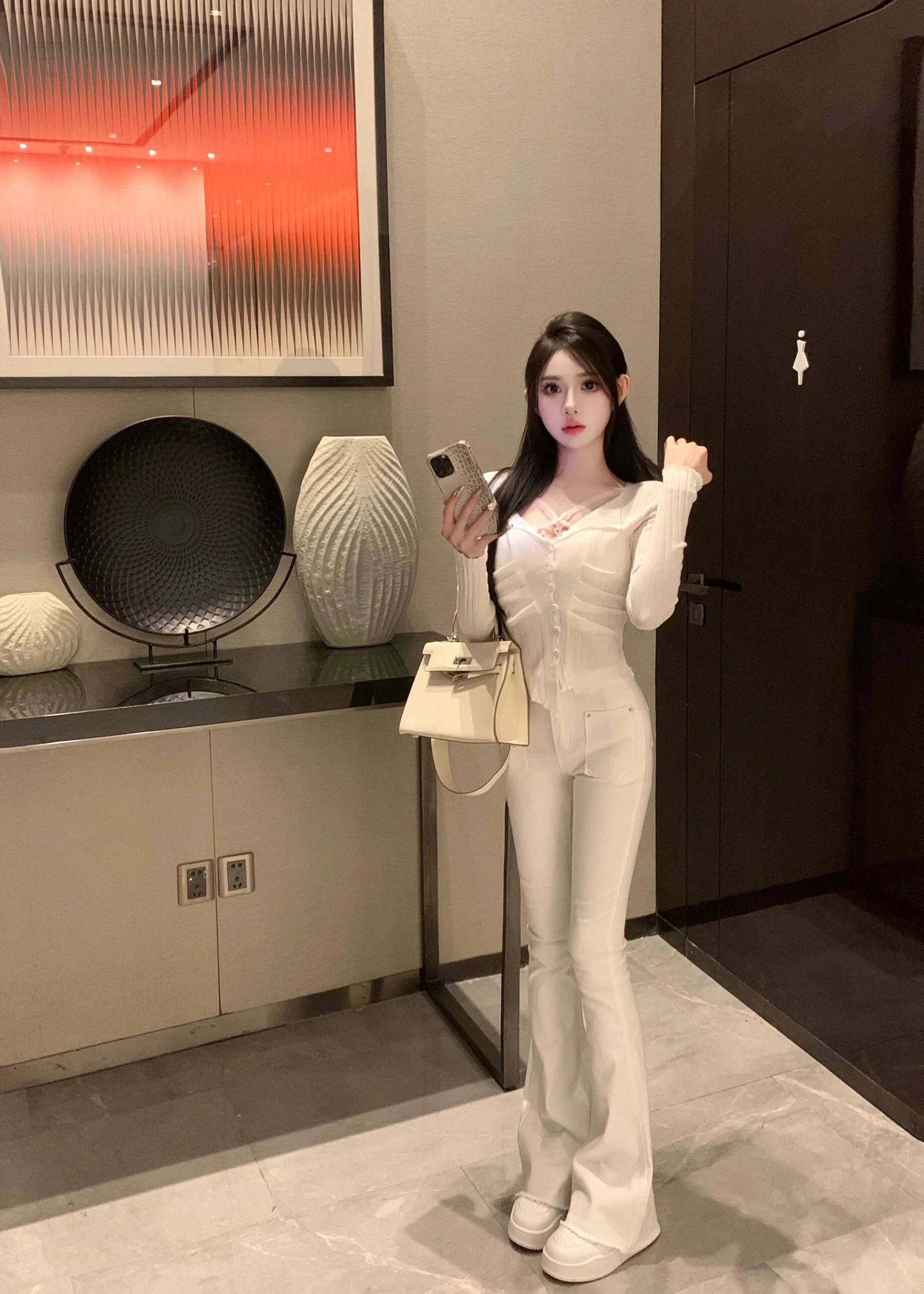 

High Waist Flared Jeans Women's Slimming Long Pants with Hip Padding Korean Sle Belted Bootcut Denim Trousers Pure Color