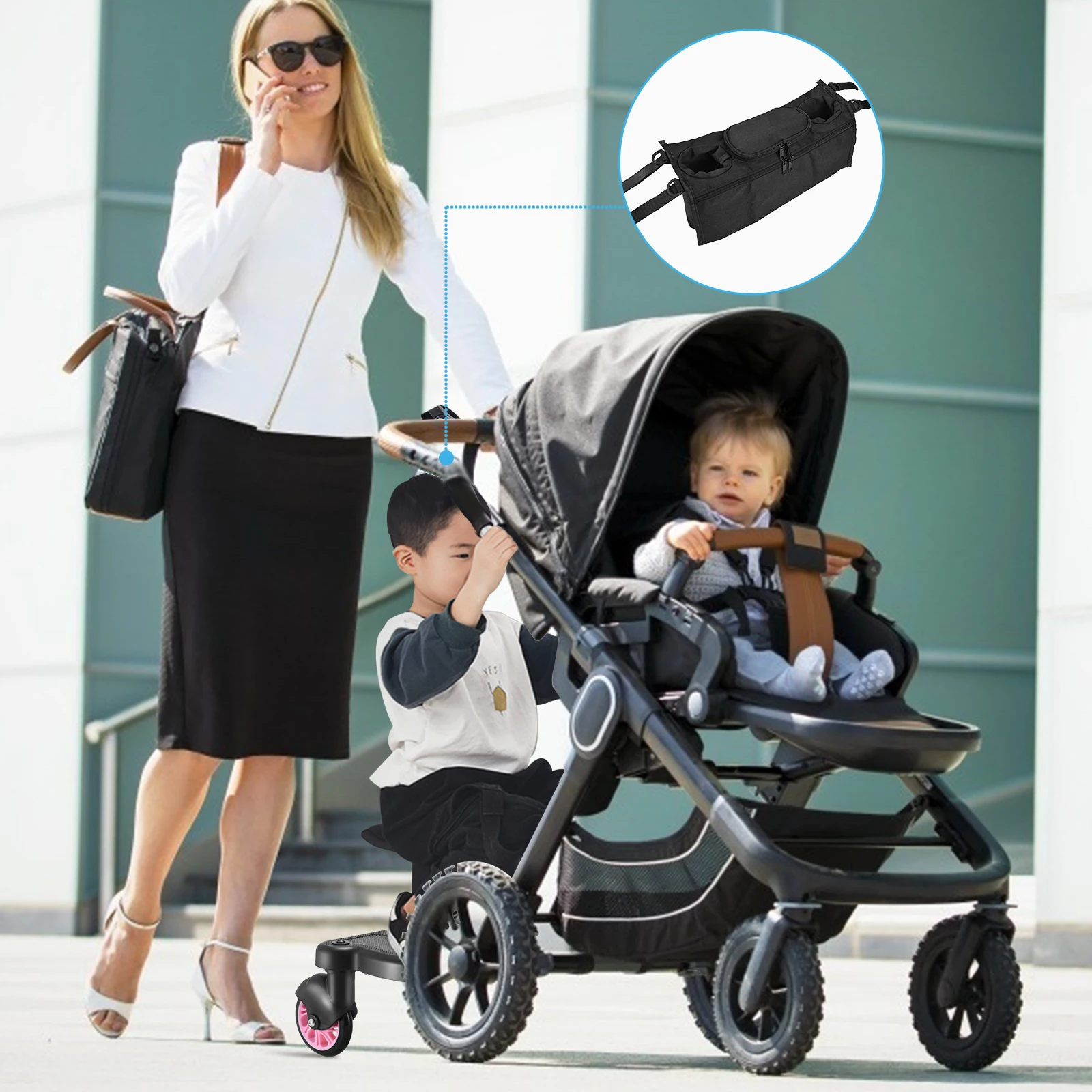 2 in 1 Universal Strollers Step Board Adapter Second Child Jogger Footborad with Seat Twins Scooter Baby Pram Hitchhiker Bumper