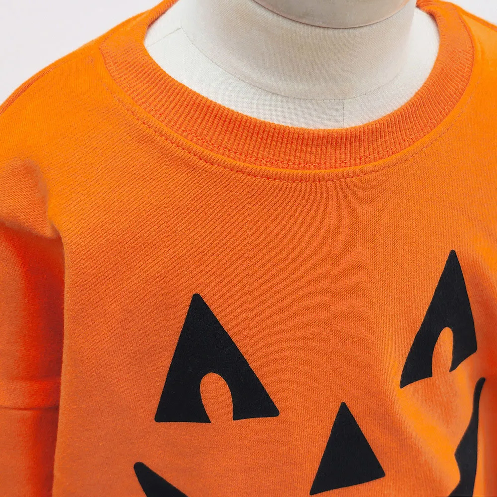 Jungen Mädchen Halloween Kürbis-Outfit Feiertagsparty Kinder Langarm Weiches Bequemes Set Atmungsaktives Kinder-Freizeit-Outfit Niedliches Zweiteiler-Set für Babys – Detail 22
