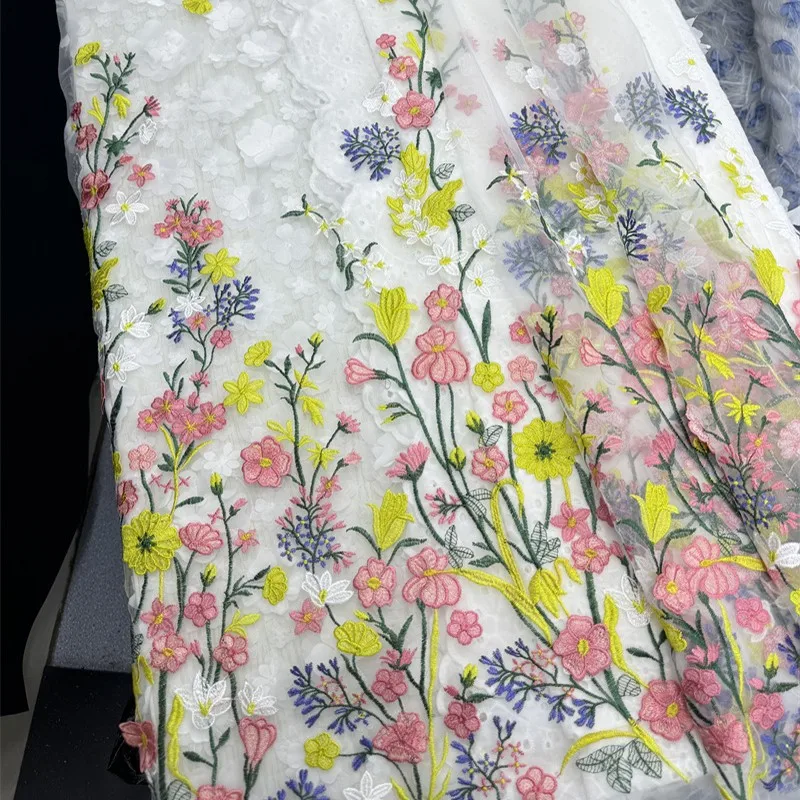 

3D Raised Floral Mesh Lace Fabric 150X90Cm for Diy Wedding Dress Sewing Costume Craft Embellishment