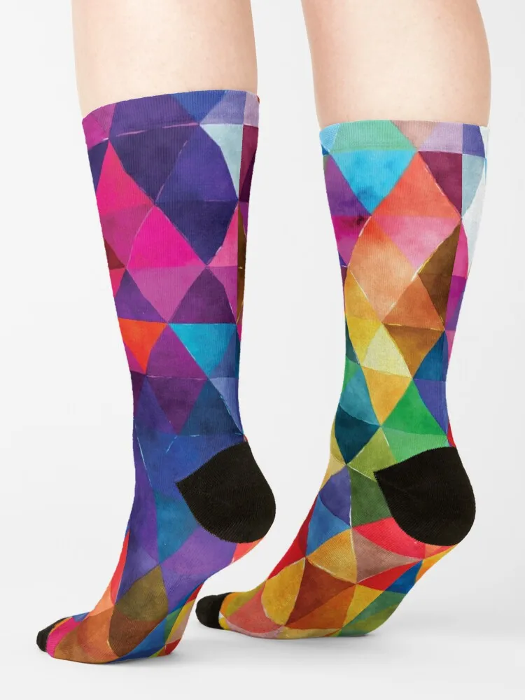 Patrón de triángulos de acuarela, calcetines de colores brillantes, regalo de Navidad para hombres