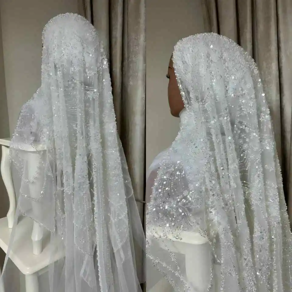 Sparkling Wedding Veil Appliques Sequin One Layer Long Chapel Length Bridal Veils Applique Edge Wedding Accessories Custom Made