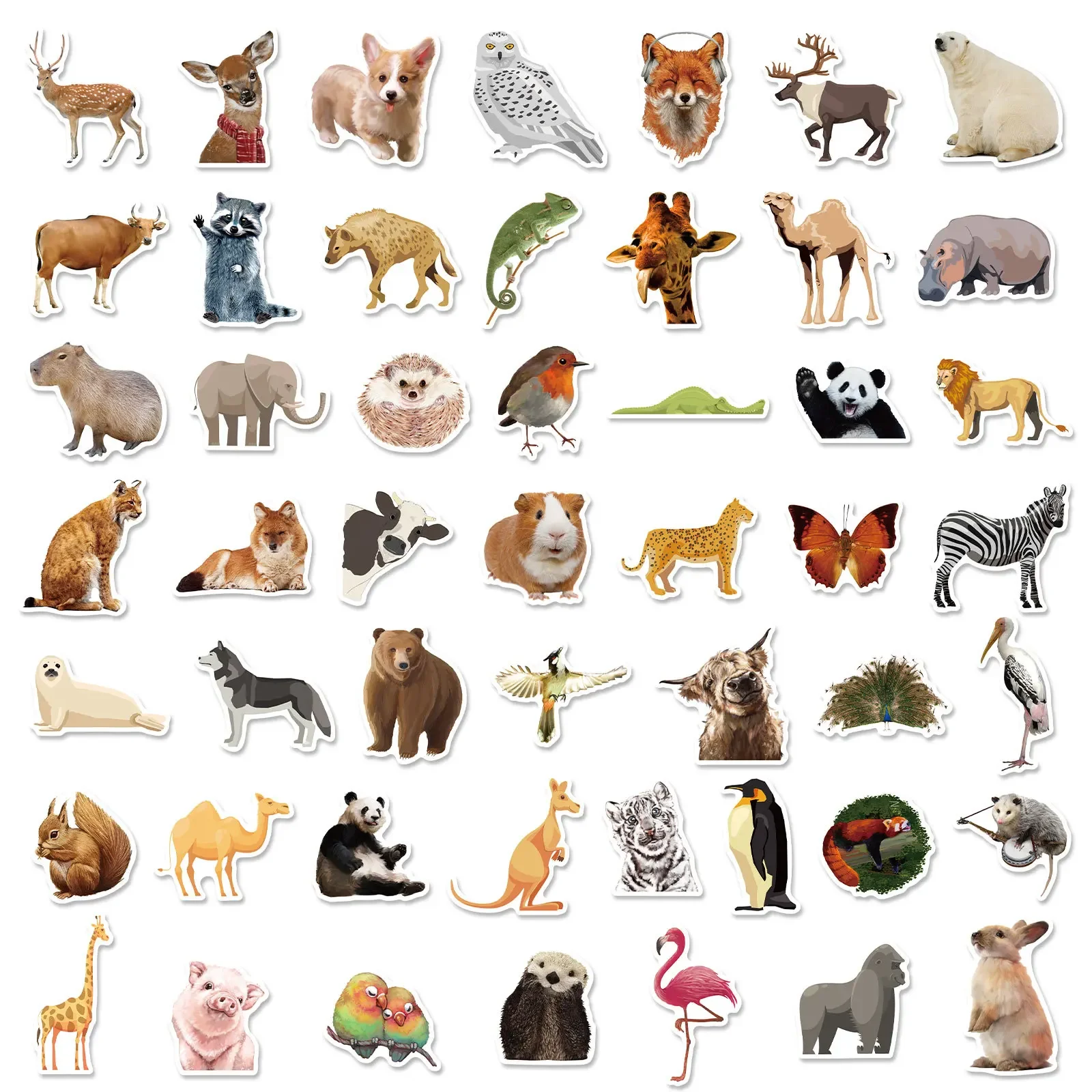 50PCS Cute Zoo Animals Sticker Waterproof Decals Skateboard Phone Kettle Bike Laptop Fridge Graffiti Kids Awards Children Reward