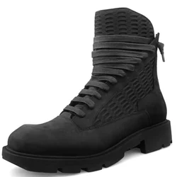 Genuine Leather Man Motorcycle Boot Waterproof Men Lace Up Short Boots