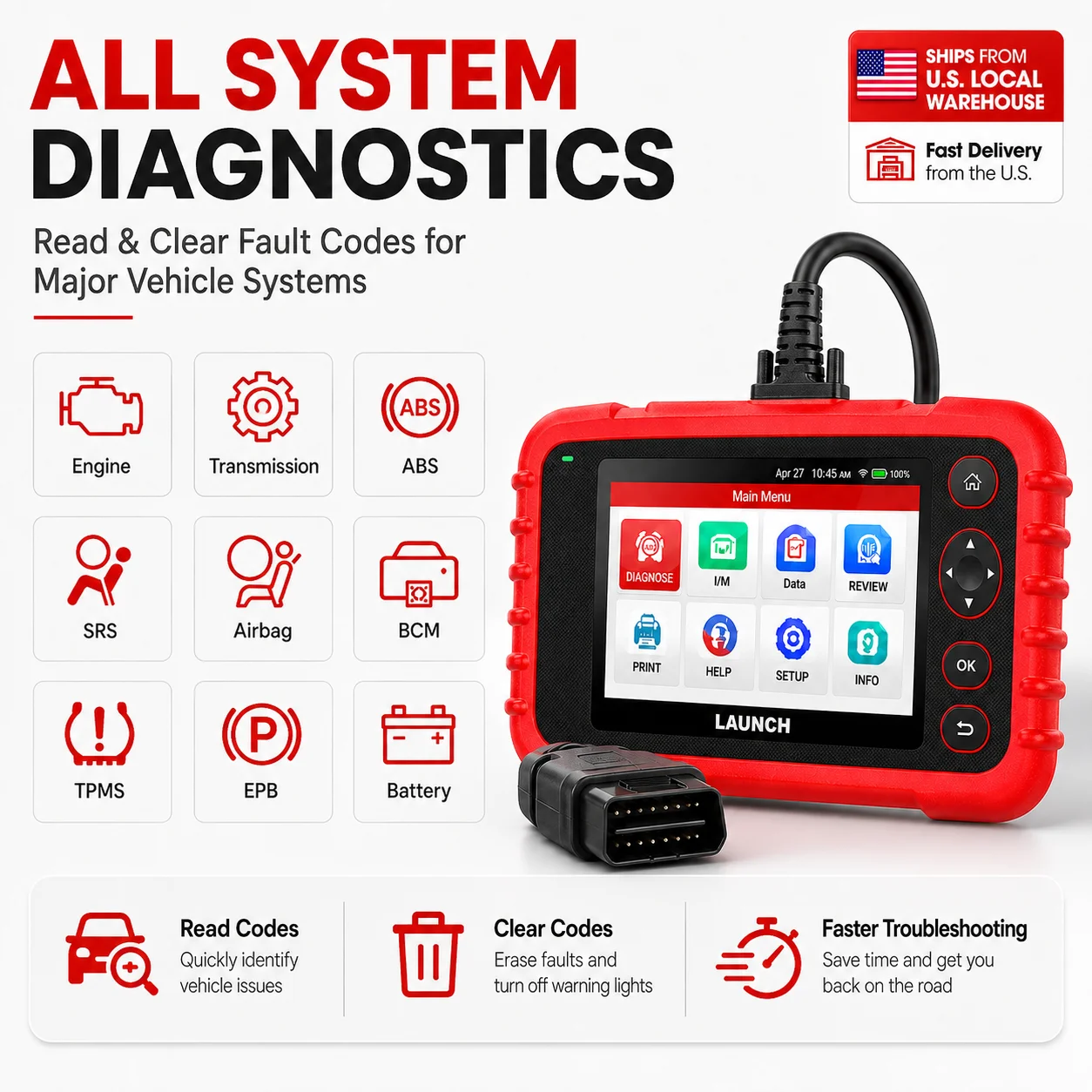LAUNCH X431 CRP129X V3.0 OBD2 Scanner 4 System Auto Diagnostic Tool ABS SRS AT Engine Car Scan Tool Oil EPB SAS Reset Free WiFi Update