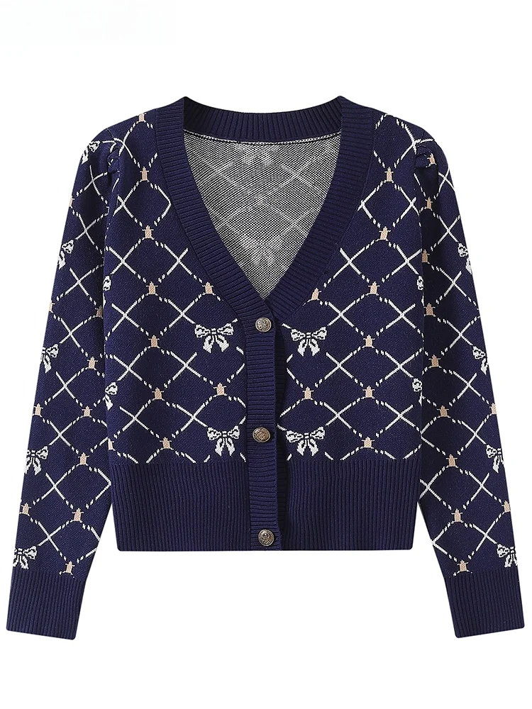 Coréen Sle noeud brodé tricots femmes coupe ajustée printemps automne couche de finition V Ne Long Sve ort longueur