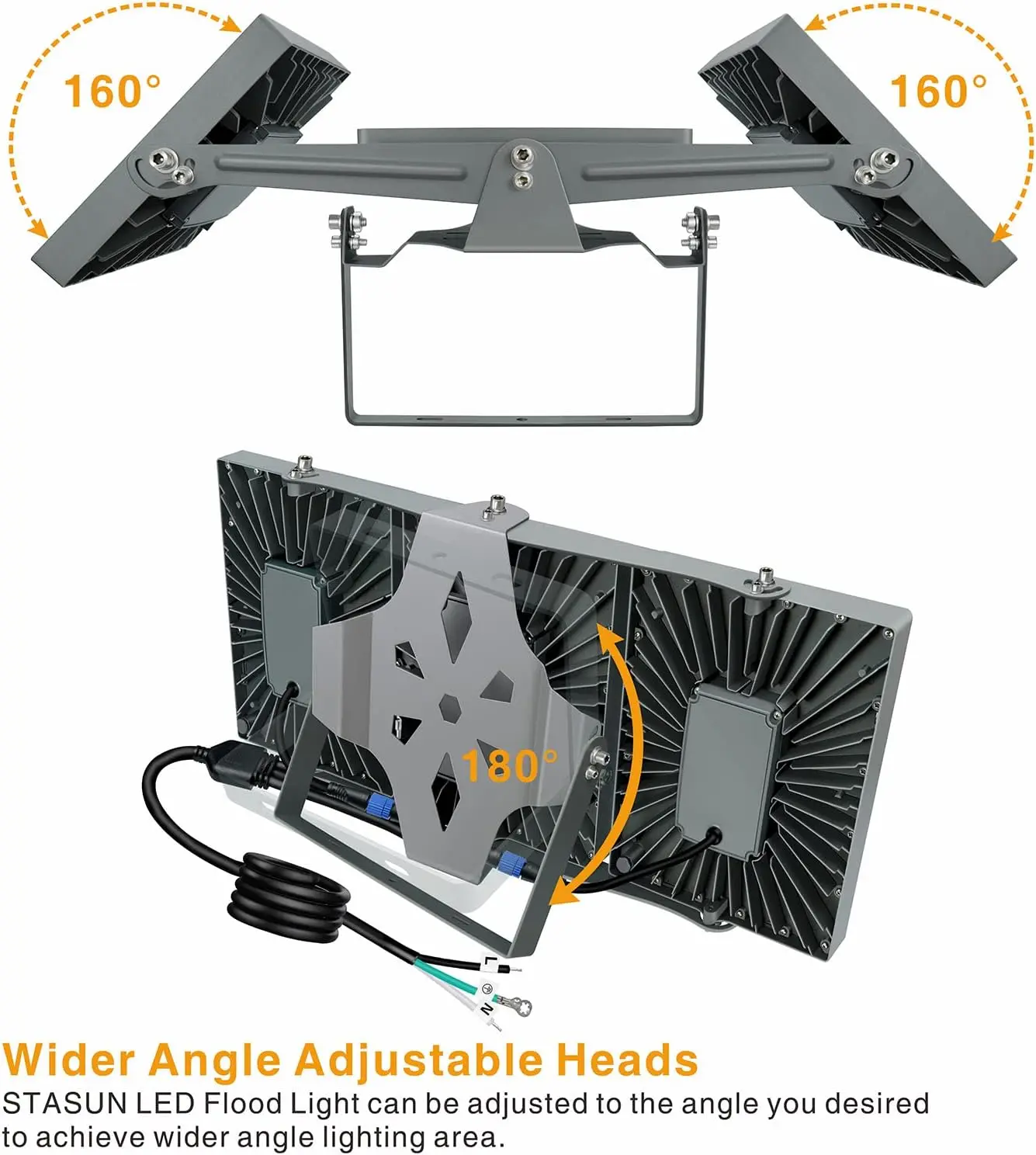 STASUN LED Flood Light Outdoor, 450W 40500lm Outdoor Lighting with 330° Wider Lighting Angle, 5000K, 3 Adjustable Heads, IP66