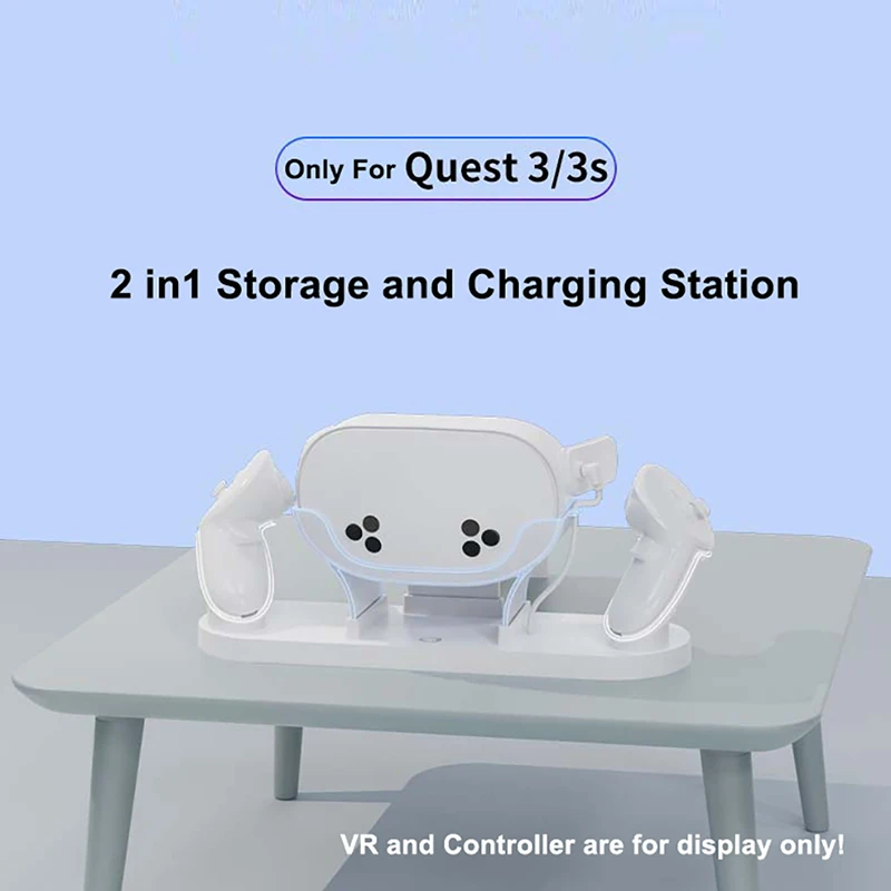 قاعدة شحن لوحدة تحكم Meta Quest 3/3S VR وقاعدة شحن سريعة لمسند الرأس وبطاريات قابلة لإعادة الشحن