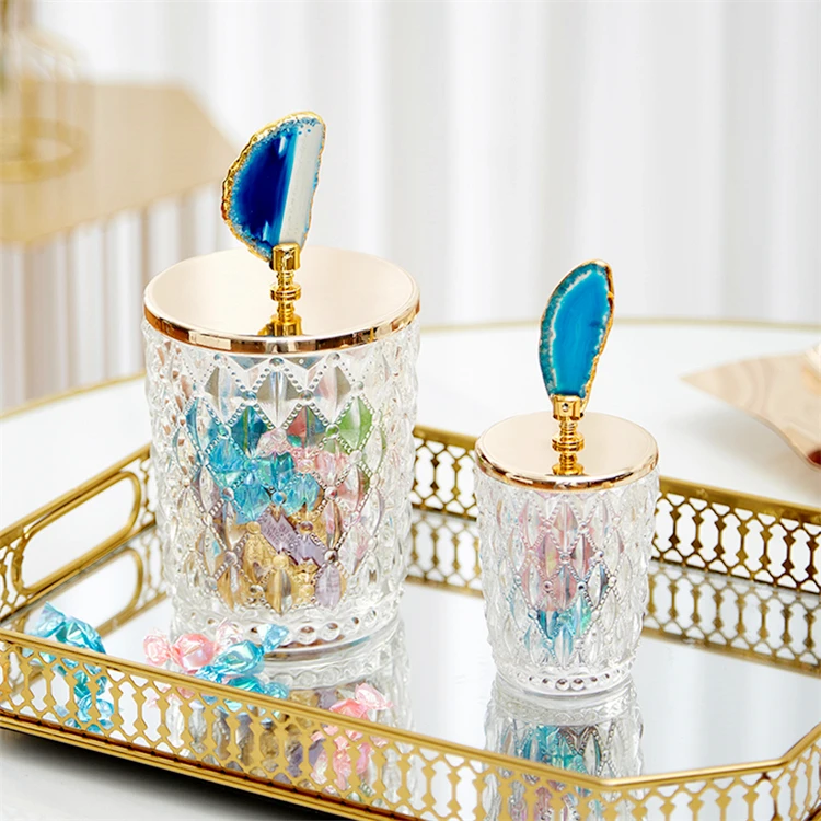 Direct Selling Luxury Home Decoration Glassware With Gold Cover Handmade High Quality Clear Jewelry Boxes Glass Candy Jar