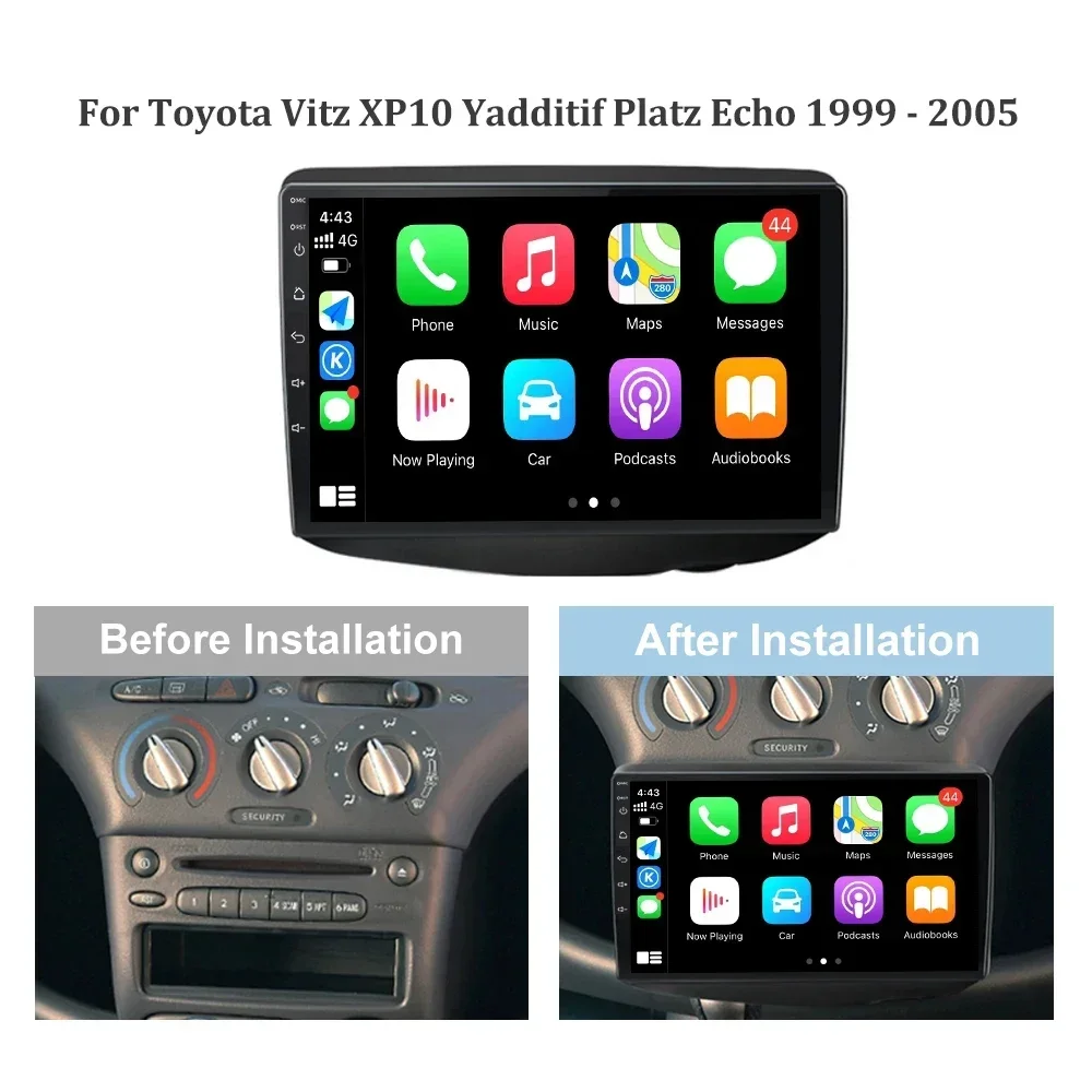 Android 13 GPS Navigation Touch Screen 4G Car Multimedia Radio For Toyota Vitz XP10 Yaris Platz Echo 1999-2005