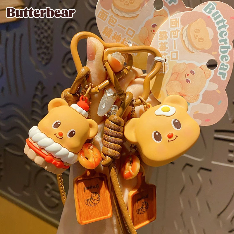 Cartoon Butter Bear diy Gourmet Series Toast Bread Sandwich Biscuit Key Chain Cute Dessert Cake Caramel Cheese Bear Keychain Bag