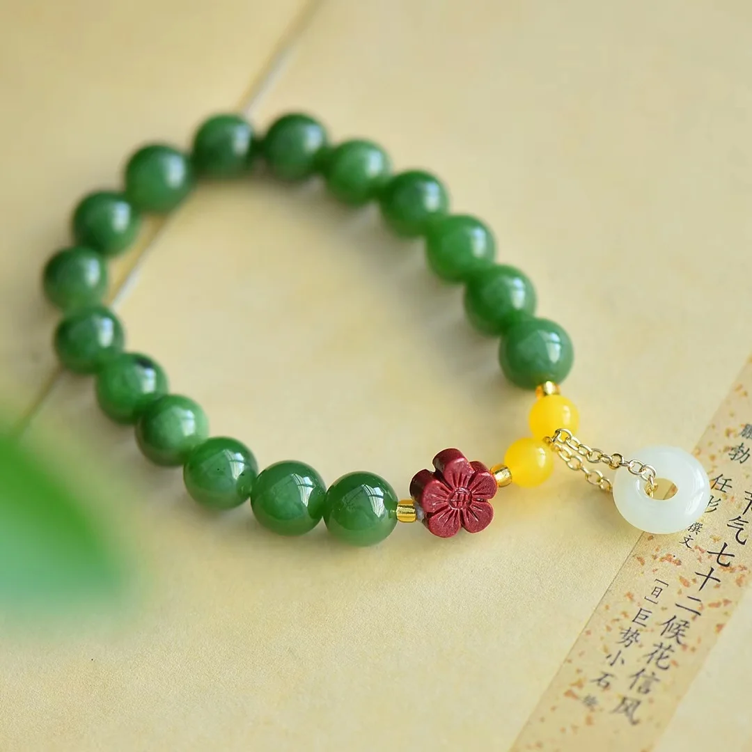 New Hetian Jade 10mm  jasper Beads with Safe Buckle Multi-treasure Bracelet Jewelry 9339#