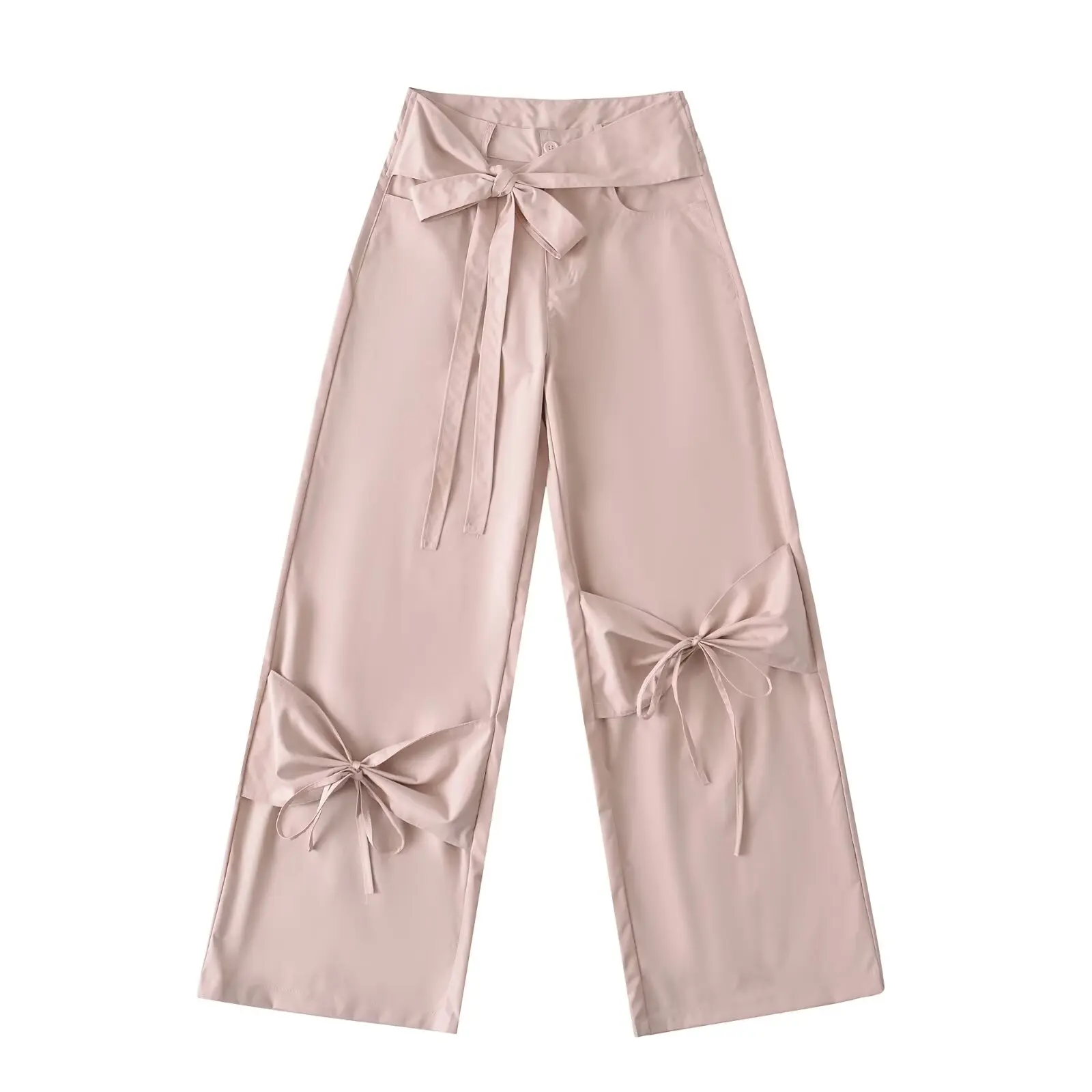 SALIENCY Luźne spodnie damskie z szerokimi nogawkami, wiązane na kokardę, w stylu casual, na wiosnę i lato, proste ogrodniczki w stylu amerykańskim hiphopowym.