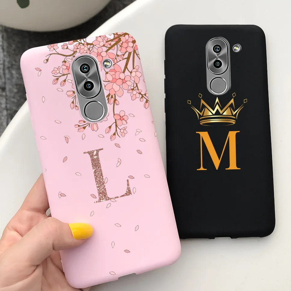 For Huawei Honor 6x Case Luxury Cute 26 Letter Flowers Crown Silicone Back Cover For Honor6x BLN-AL10 BLL-L22 BLN-L21 Phone Case