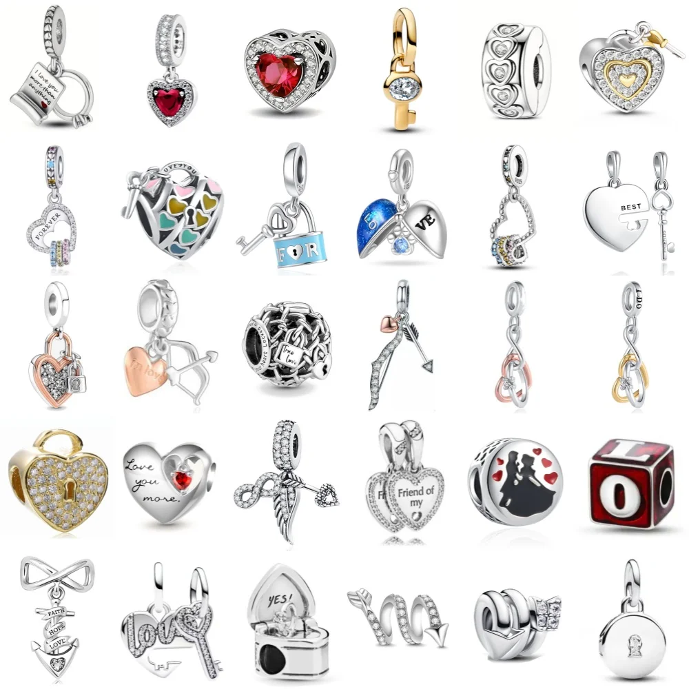 New 925 Silver Heart Lock key Charms Valentine's Day Bead Love Pendant Fit Original Bracelet Women DIY Jewelry Make Fashion Gift