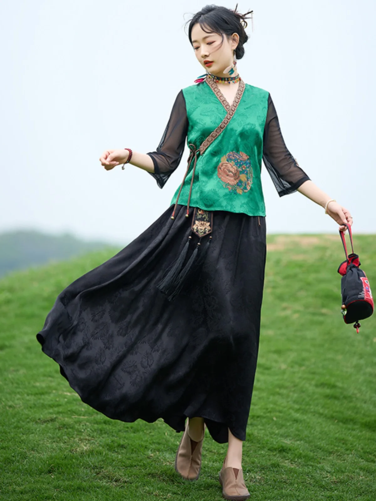 

Летний тонкий роскошный новый китайский костюм Sle Tang, женский костюм с боковыми пуговицами в стиле ретро, национальная китайская одежда для чая Irt