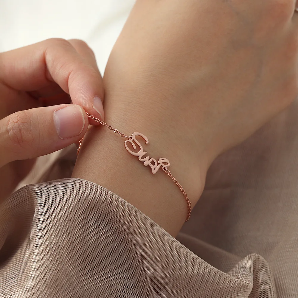 

Personalized Stainless Steel Name Bracelet Kids Women Custom 18K Rose Gold Bracelet Arabic Hebrew Luxury Jewelry and Accessories