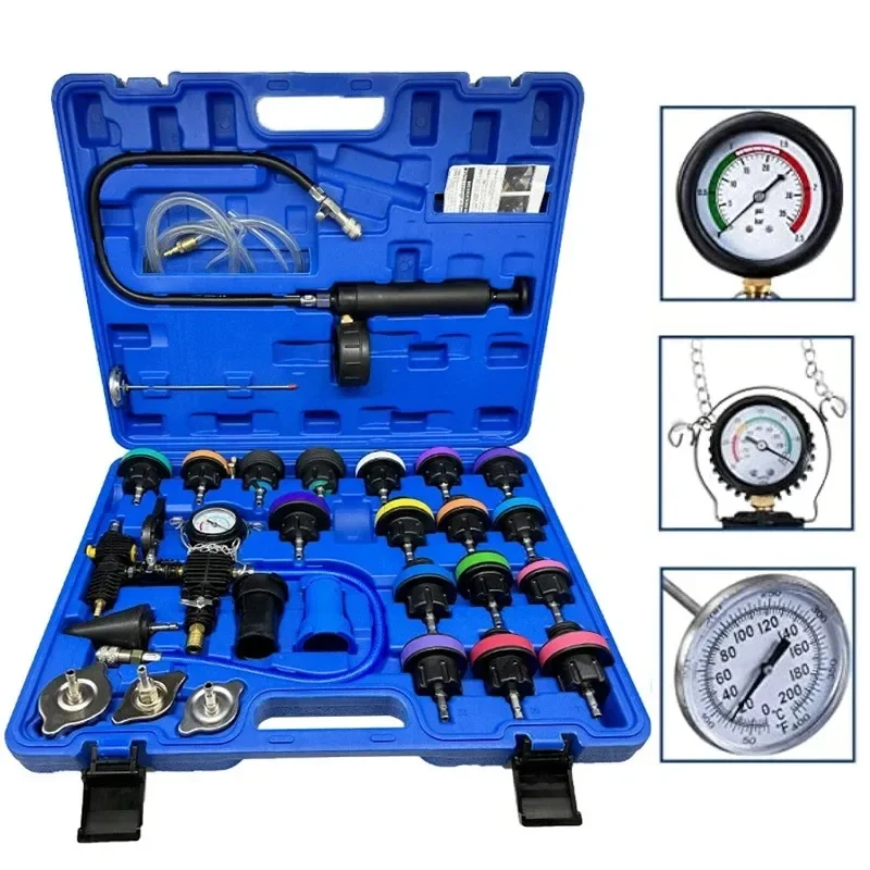 28Pcs Universal Radiator Pressure Tester Set Vacuum Type Cooling System Tester Water Tank Leak Detection Detector Tool