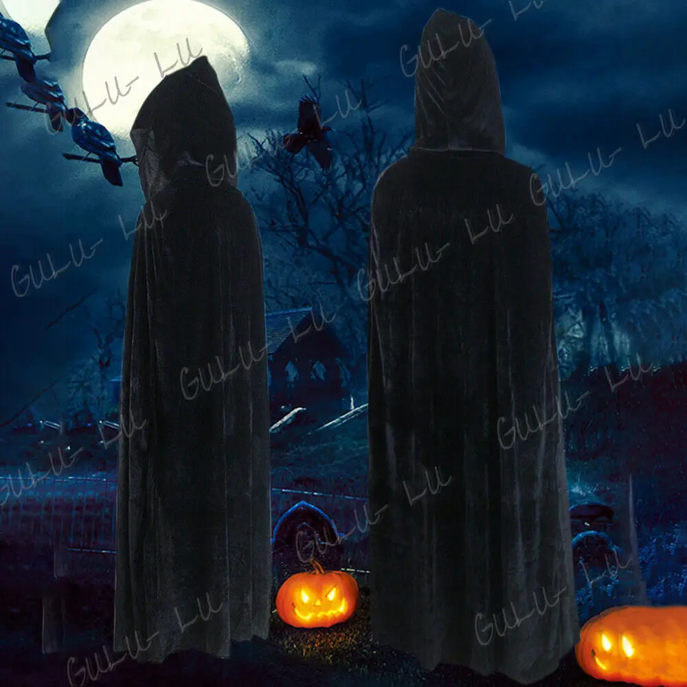 Gothic Hooded Velvet Cloak Adult Elf Witch Long Purim Carnival Halloween Cloaks Capes Robe Larp Women Vampires Grim Reaper Party