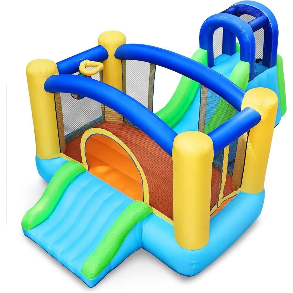 

Bounce House,Inflatable Bouncer with 370W Air Blower, Jumping Castle with Double Slide, Trampoline,Felt Ball Target Game