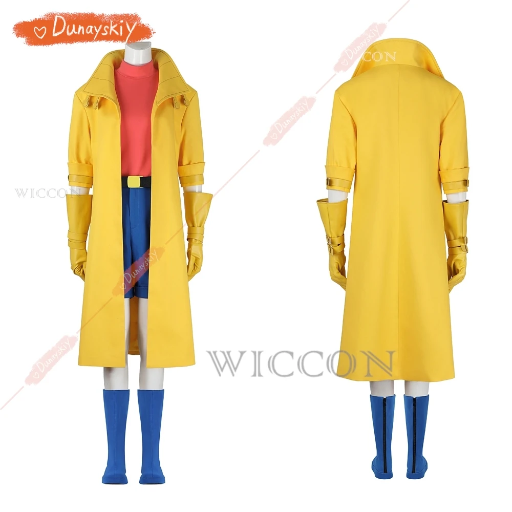 Halloween Carnival Adult Sexy Female Anime X Police 97 Man Jubilation Lee Jubilee  Cosplay Costume Yellow Trench Coat