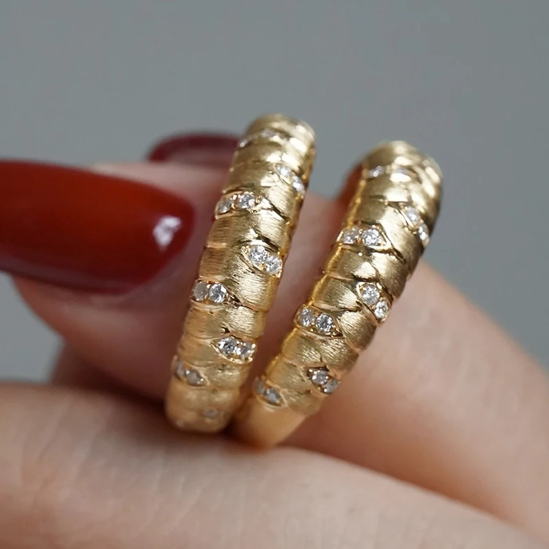 Aazuo Fine Jewelry Real 18K Yellow Gold Vintage Style Fashion Knit Shape Natural Diamond Women's Birthday Party Rings AU750 view 5