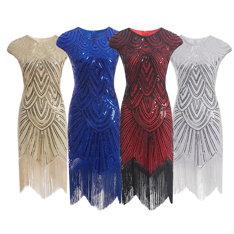 

10 Colour Women 1920's Vintage Dress Sequin Fringe Cocktail Party Great Gatsby Costume Flapper Size XS-XXXL