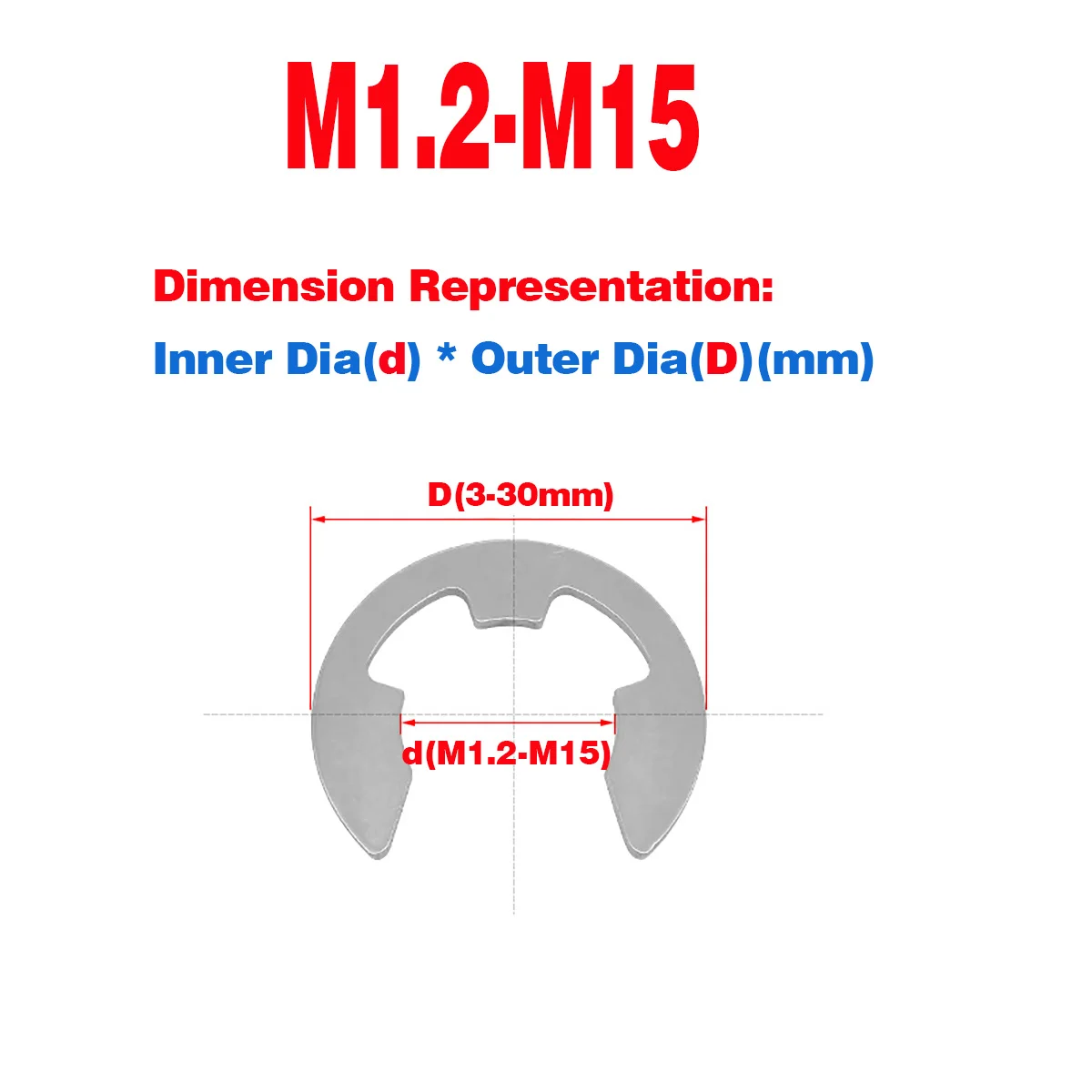 

304/316 SS External E Clip Washer Retaining Rings Circlip Clips Φ1.2mm-Φ15mm