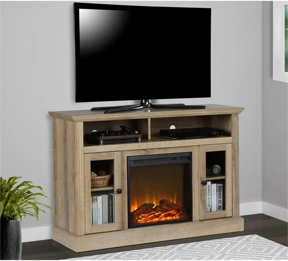 

Chicago Fireplace TV Stand for TVs up to 50 Inch, Replaceable Electric Fireplace Insert Heater, Realistic Log and Flame Effect