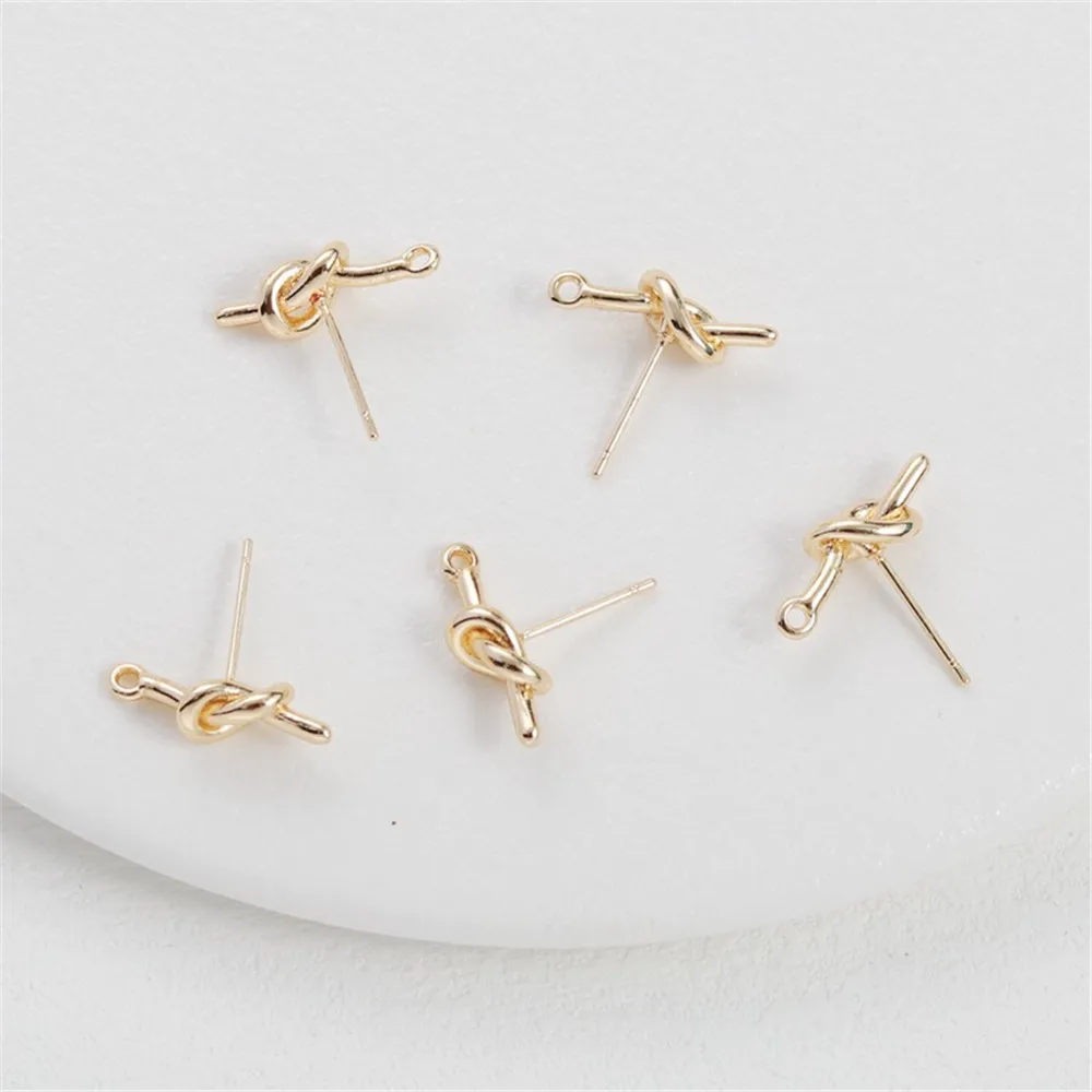 14K Gold 925 Silver Needle Stud Earrings with Hanging Ring, Twist Up, DIY, 6*15mm