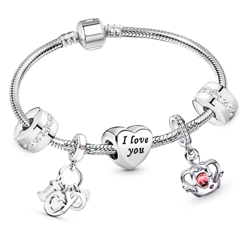 Romantic Style Jewelry Charm Bracelets With Family Love Beads Bracelet For Women Couples Pulseras Jewelry Gift Special Offer