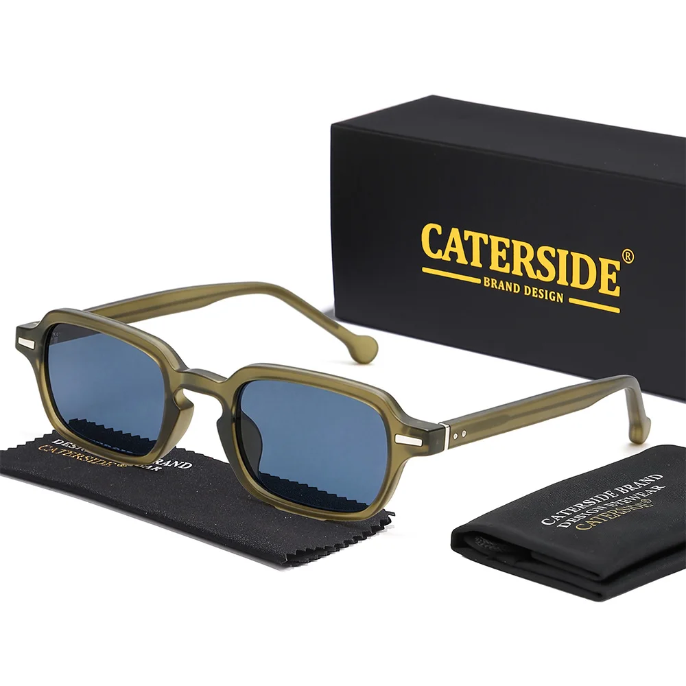 CATERSIDE Fashion Men Sunglasses Square Small Frame Cellulose Propionate Temple Tips Women's Outdoor Travel Decorative Glasses